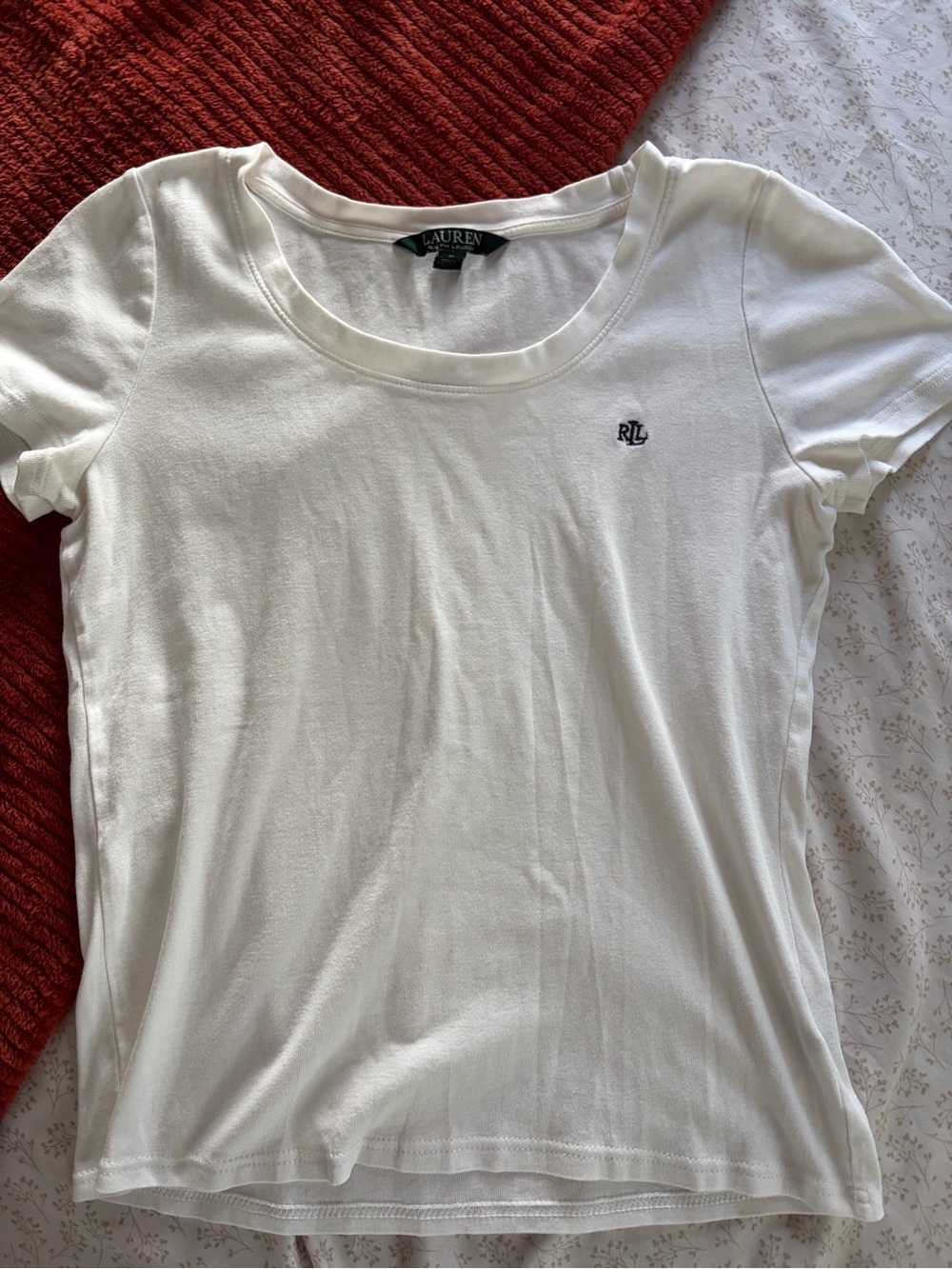 Lauren Ralph Lauren White Short Sleeve Scoop Neck Tee with RL Logo